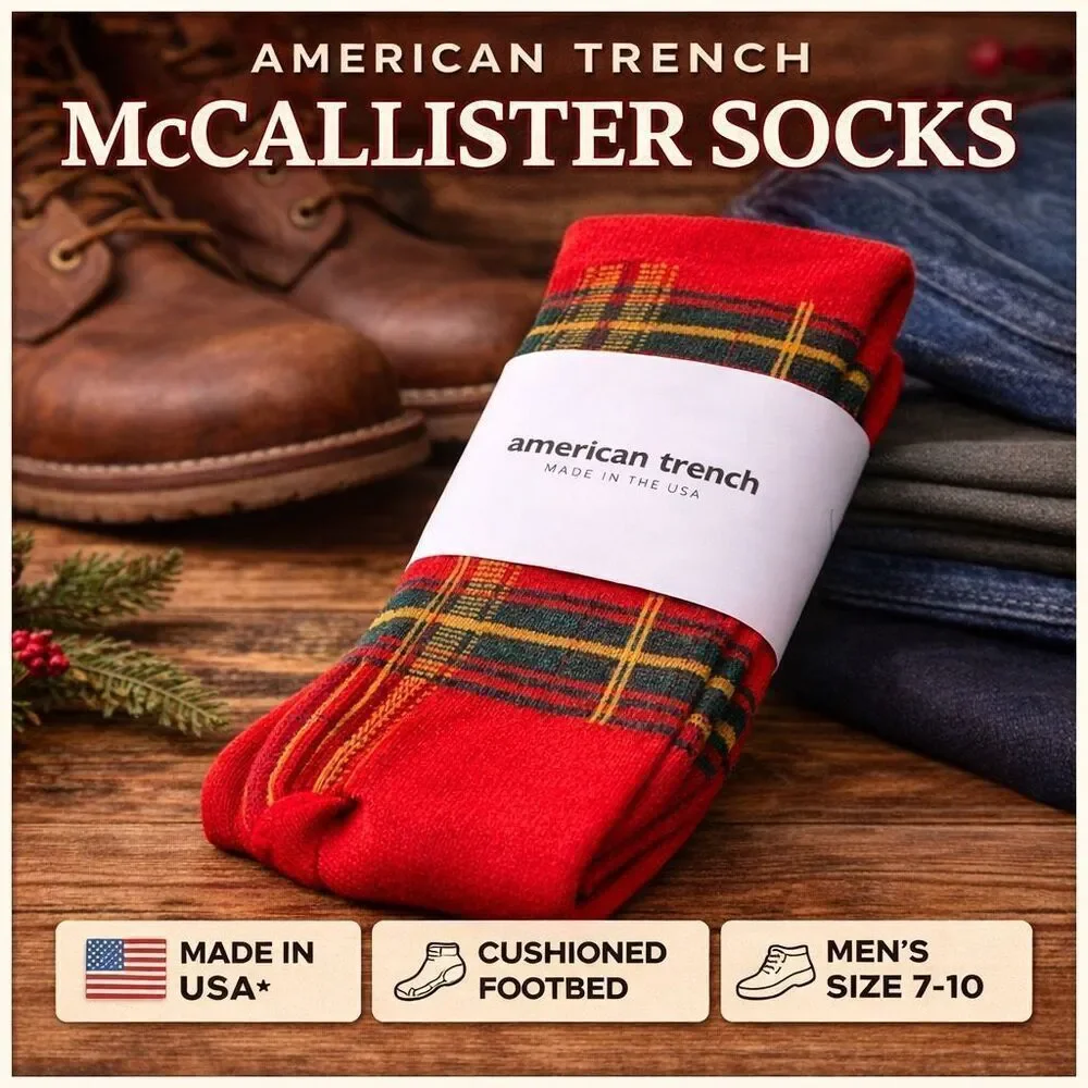 American Trench McCallister Plaid Sock Red Green Tartan High Crew Men’s 7-12 USA